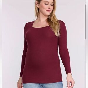 Motherhood Maternity Square Neck Rib Knit Long Sleeve Tee size medium new maroon